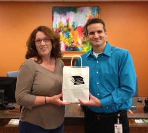 Shannon being presented with the Nexus 7 bundle by Brunswick Branch Administator Michael Carlson.